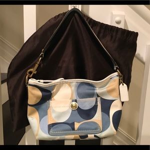 COACH canvas handbag with blue, white, tan C print
